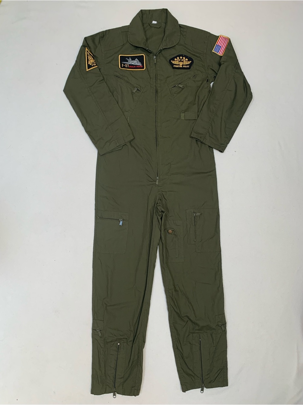 Jumpsuit Top Gun Youth Kids Flight Suit US Sz M Costume Embroidered Patch Green